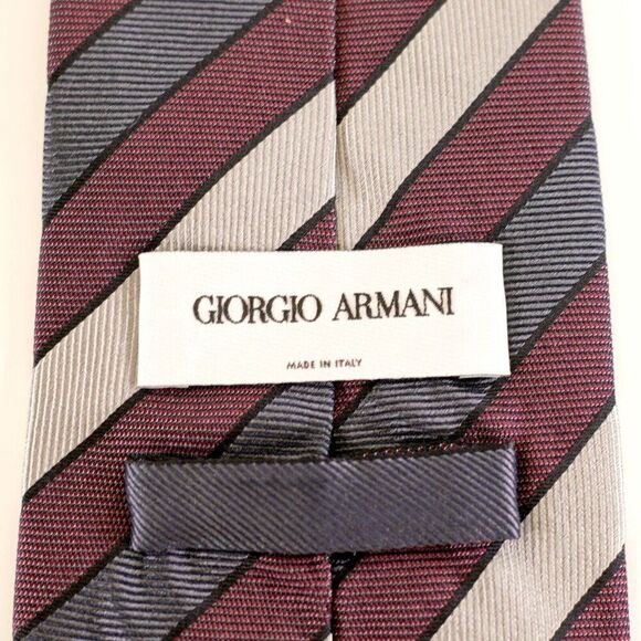 Giorgio Armani Purple Gray Tan Striped Woven Wide Silk Tie - Picture 3 of 7